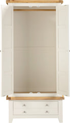 Windsor 2 Door 1 Drawer Wardrobe – Ivory with Oak Top (WBF)