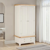 Windsor 2 Door 1 Drawer Wardrobe – Ivory with Oak Top (WBF)