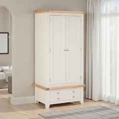 Windsor 2 Door 1 Drawer Wardrobe – Ivory with Oak Top (WBF)