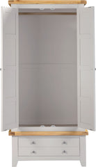 Windsor 2 Door 1 Drawer Wardrobe – Pebble Grey with Oak Top (WBF)