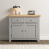 Windsor 2 Door 2 Drawer Sideboard – Pebble Grey with Oak Top (WBF)
