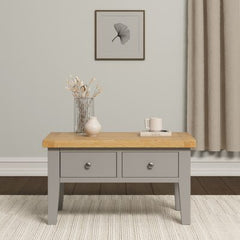 WINDSOR 2 DRAWER COFFEE TABLE - PEBBLE GREY/OAK (WBF)