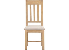 Two Windsor Slatted Dining Chairs – Oak With Oat Fabric Seat (WBF)
