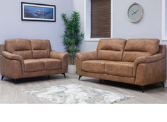 Abbie Fabric Three Seat Sofa with Contrast Stitch Upholstery – Modern Compact Sofa in Saddle Brown