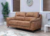 Abbie Fabric Three Seat Sofa with Contrast Stitch Upholstery – Modern Compact Sofa in Saddle Brown