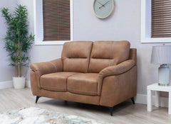 Abbie Fabric 3+2 Seat Sofa Group With Contrast Stitch Upholstery – Modern Compact Sofa Group In Saddle Brown