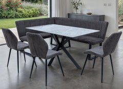 Bardo Grey Stone Dining Set – Modern Fixed Stone Effect Dining Table With Chairs Or Bench