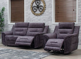 Branson Grey Fabric Reclining 2RR+RR Sofas With Optional Charging & Drinks Console – Modern Comfort Lounge Seating
