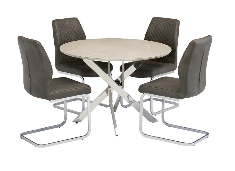 Capri Round Table W/Capri Taupe PU Chairs