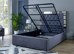 Chesterfield Steel Grey Velvet Bed W/Ottoman Base- open