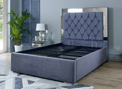 Chesterfield Steel Grey Velvet Bed W/Ottomanm Base- closed