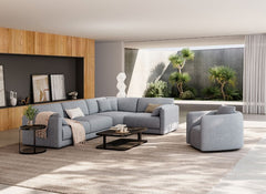 Veria Grey Swivel Chair & Corfu Corner Sofa - room