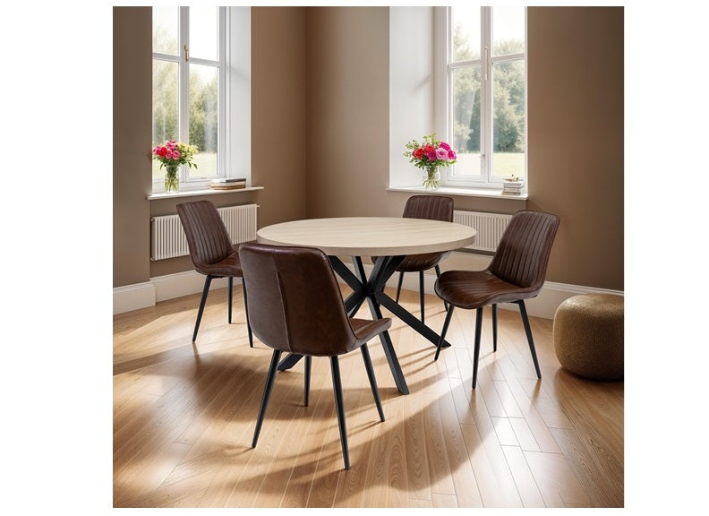 Dalton 1.2 m Round Table W/Pomona PU Tan Chairs