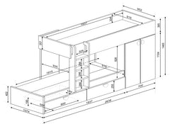 Trasman Flip Bunk Bed - dimensions