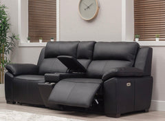 Griffin Black Full Leather Power Recliner 2.5PP+PP Sofa Group – Luxury Leather Sofa Group with Optional Charging Console