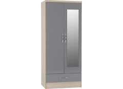 Nevada Grey Two Door Mirrored Wardrobe