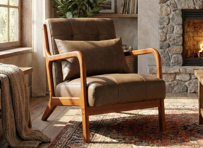 Juniper Faux Leather Brown Armchair - room