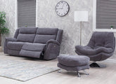 Lorenza Fabric Powered 2.5 Sofa & Axis Nature Champagne Swivel Chair W/Stool – Dark Grey