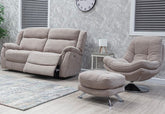 Lorenza Fabric Powered 2.5 Sofa & Axis Nature Champagne Swivel Chair W/Stool – Champagne