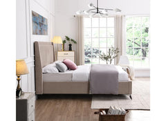 Mayo Fabric Bed Frame – Contemporary Upholstered Bed in Grey or Beige with Winged Headboard