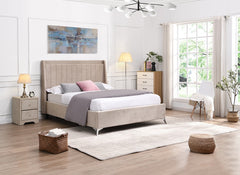 Mayo Fabric Bed Frame – Contemporary Upholstered Bed in Grey or Beige with Winged Headboard