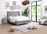 Mayo Fabric Bed Frame – Contemporary Upholstered Bed in Grey or Beige with Winged Headboard