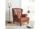 Miami Half-Leather Winged Armchair – Luxury Occasional Chair with Detailed Beading & Ornate Turned Legs