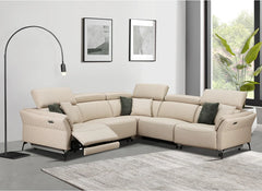 Milan Powered Corner Sofa in Cream Half-Leather with Scatter Cushions & Adjustable Headrests