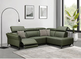 Milan Powered Corner Sofa in Green Leather with Scatter Cushions & Adjustable Headrests