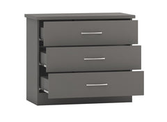 Nevada Full Grey Three Drawer Chest - open