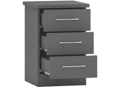 Nevada Full Grey Three Drawer Bedside - open