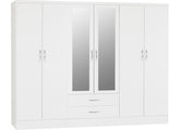 Nevada White Six Door Mirrored Wardrobe
