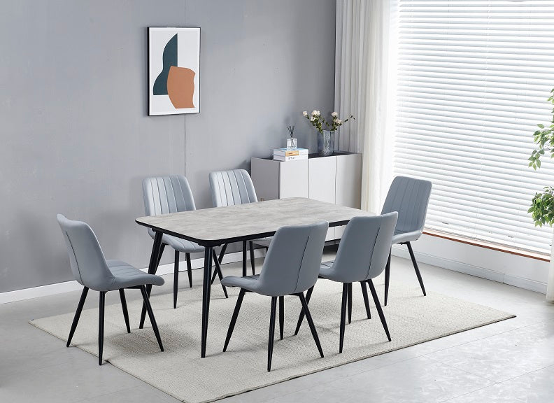 Newark Dining Set W/Grey PU Chairs