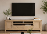 Normandy 2.18 m Media Unit | Extra Long Stand With Optional Hutch Top In A Whitewashed Finish