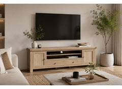 Normandy 2.18 m Media Unit | Extra Long Stand With Optional Hutch Top In A Whitewashed Finish