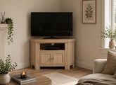 Normandy Corner TV Unit | Solid Oak With Whitewashed Finish