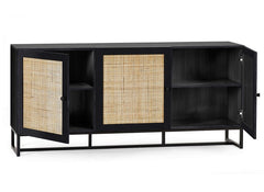 Padstow Black & Rattan Sideboard - interior