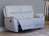 Pandora Half-Leather Manual Reclining Two Seat Sofa – Luxury Manual Recliner Sofa In Pearl Grey