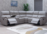 Pandora Half-Leather Six Piece Modular Corner Sofa – Luxury Corner Sofa in Pearl Grey W/Drinks & Charging Console