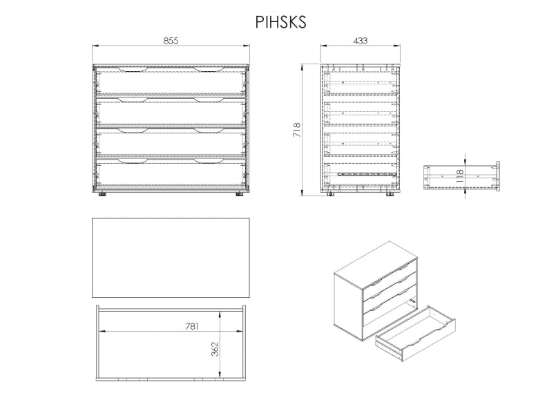 Pino Chest Of Drawers - dimensions