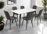 Riga White 1. m Table W/Grey PU 611 Chairs