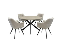 Russo Round Dining Set – Light Grey Wood Effect Table With Four Poppy Fabric Chairs