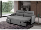 Sheila Grey Fabric Sofa Beds - Compact Two Seat Sofas With Pull-Out Bed & Adjustable Headrests