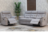 Shelby Grey Fabric Reclining 3RTR+RR Sofa Group In Pale Grey Fabric With Drop Down Tray