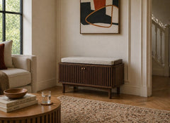 Soho Brown Hallway Bench - Brown Wood Slatted Body With Fabric Seat