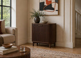 Soho Brown Cupboard - Brown Wood Slatted Body With Two Doors