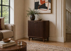Soho Brown Cupboard - Brown Wood Slatted Body With Two Doors