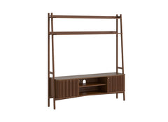 Soho Brown 1.65 m Ladder TV Unit - Brown Wood Slatted Body With End Cupboards (Pre-Order Only)
