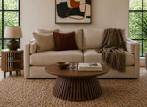 Soho Brown Round Coffee Table - Brown Wood Slatted Body With Round Top