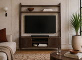 Soho Brown 1.37 m Ladder TV Unit - Brown Wood Slatted Body With End Cupboards